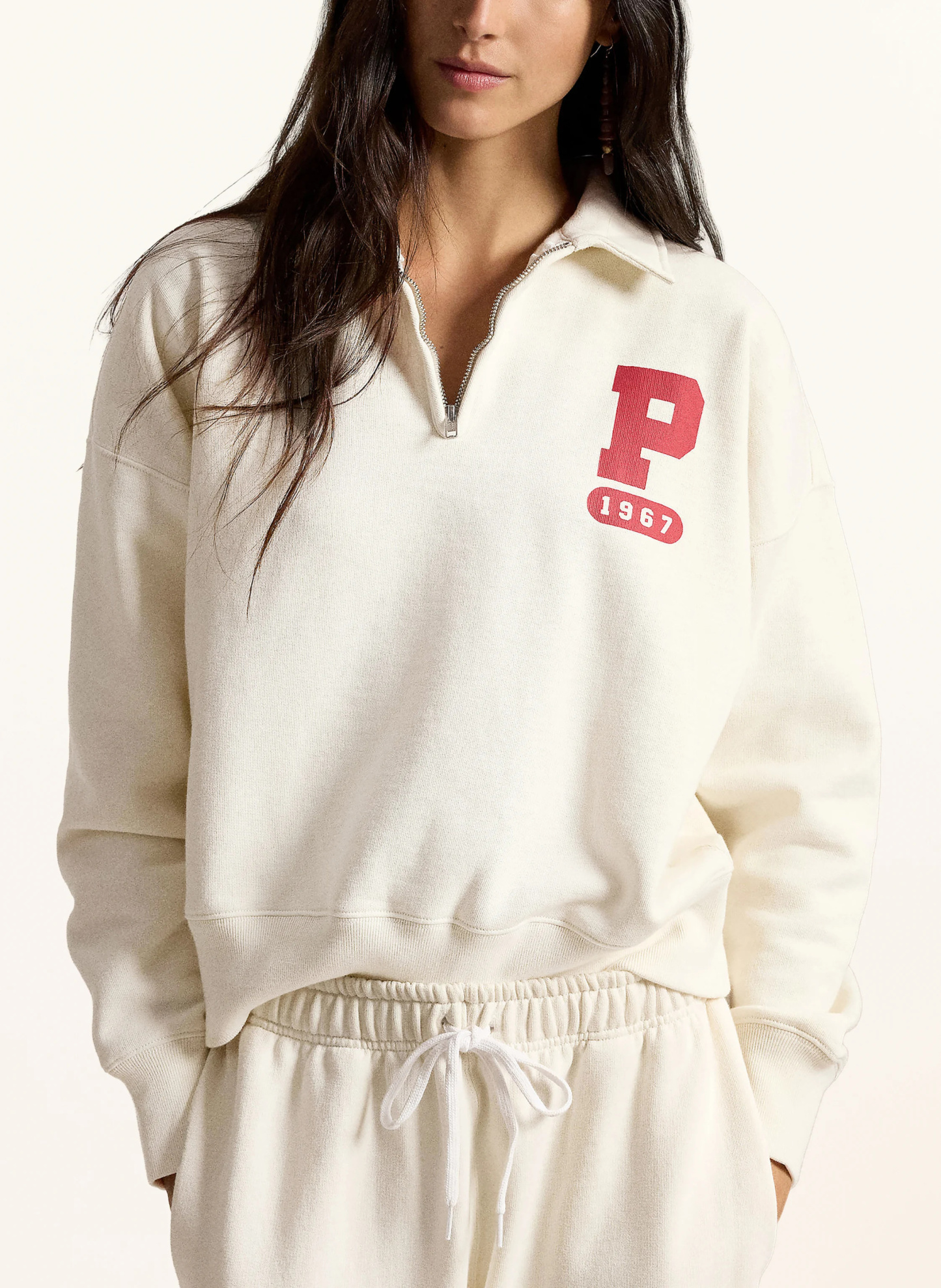 POLO RALPH LAUREN Sweat-Poloshirt – CREME / DUNKELROT