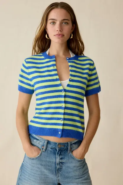 Kimchi Blue Rachel Short Sleeve Cardigan - Blue Multi