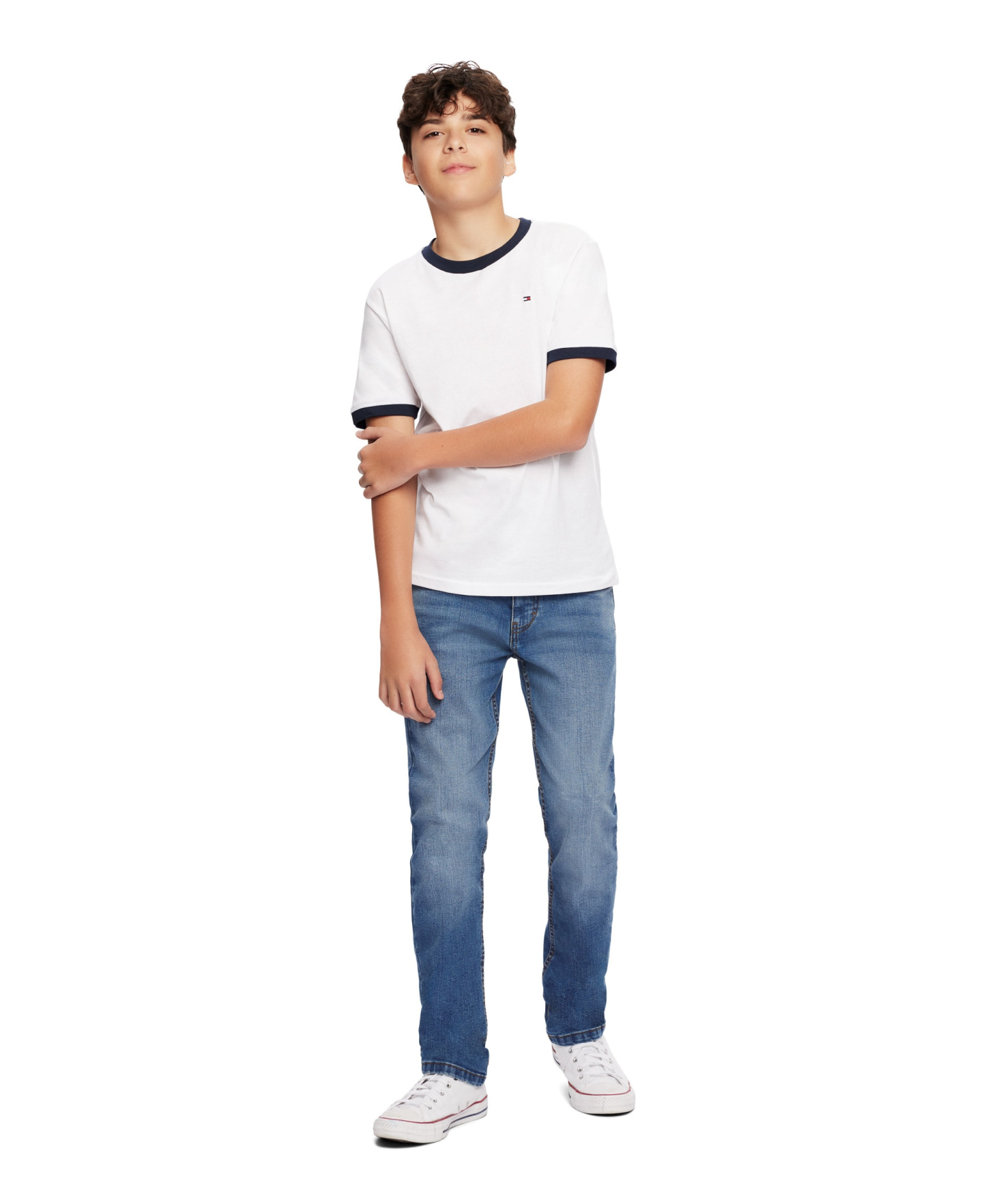 Tommy Hilfiger Boys' 8-20 Contrast Trim Embroidered Logo Ken T-Shirt - White