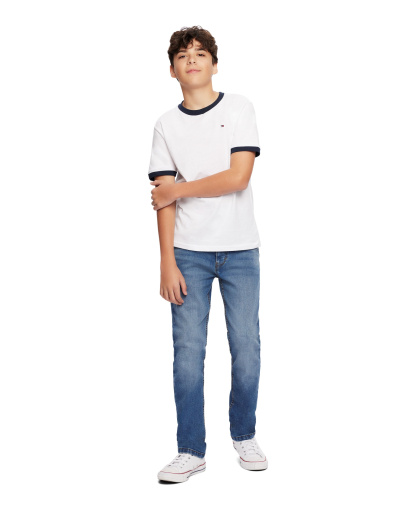 Tommy Hilfiger Boys' 8-20 Contrast Trim Embroidered Logo Ken T-Shirt - White