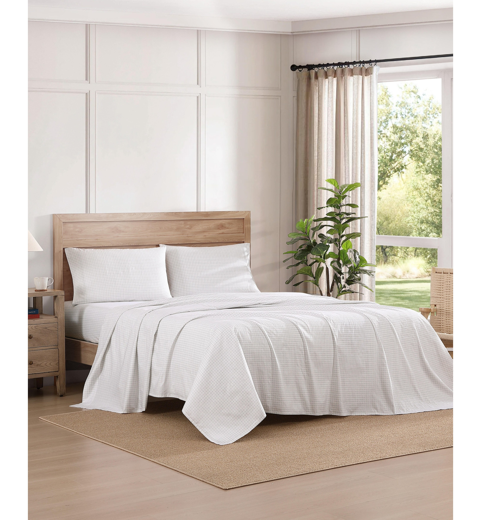 Tommy Hilfiger Printed 200-Thread Count Cotton Percale Sheet Set - New England Plaid Beige