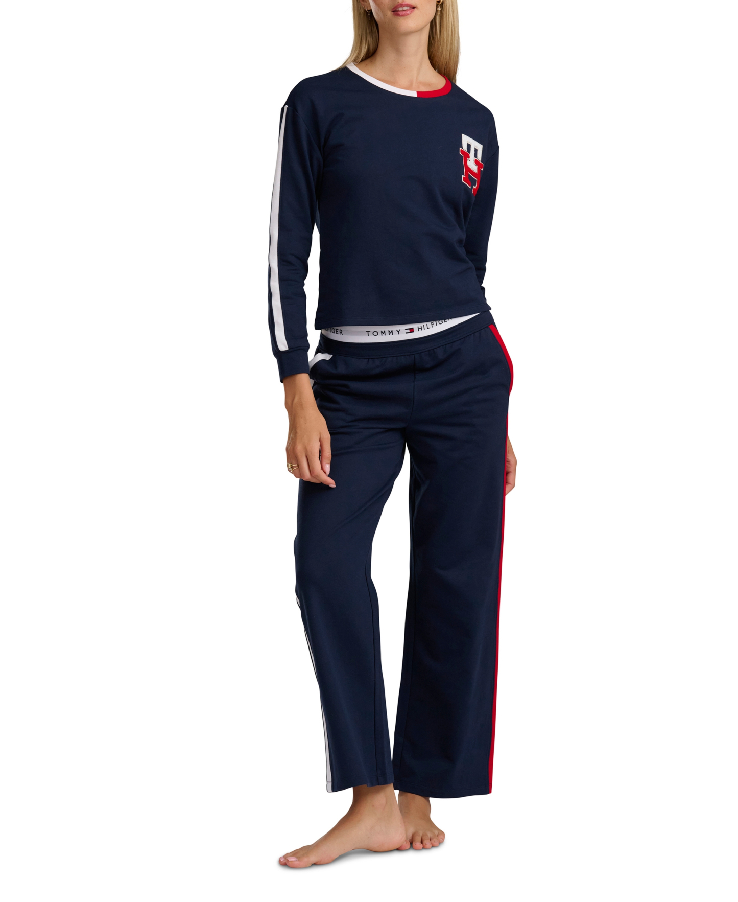 Tommy Hilfiger Women's Long-Sleeve Wide-Leg Pullover and Long Pants, 2-Piece Set - Sky Captain