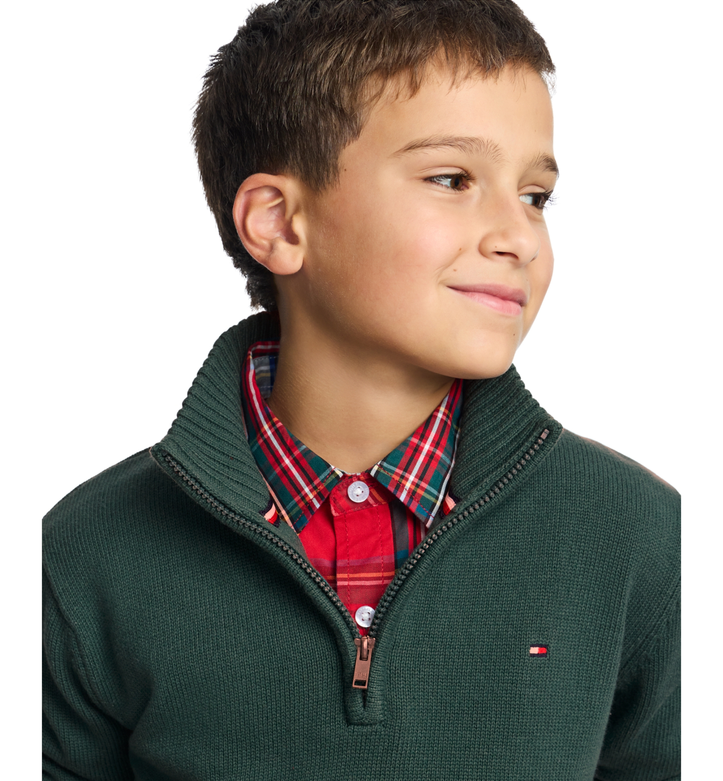 Tommy Hilfiger Boys' 8-20 Zipneck Cotton Quarter-Zip Sweater - June Bug