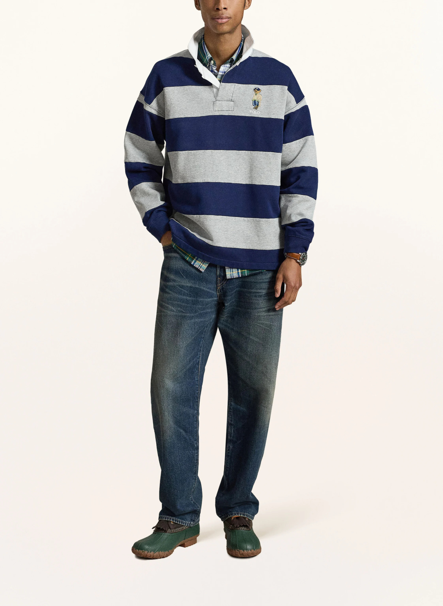 POLO RALPH LAUREN Sweat-Rugbyshirt – DUNKELBLAU / HELLGRAU / WEISS