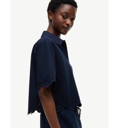 Tommy Hilfiger Women's Broderie Short-Sleeve Cotton Shirt - Dark Night