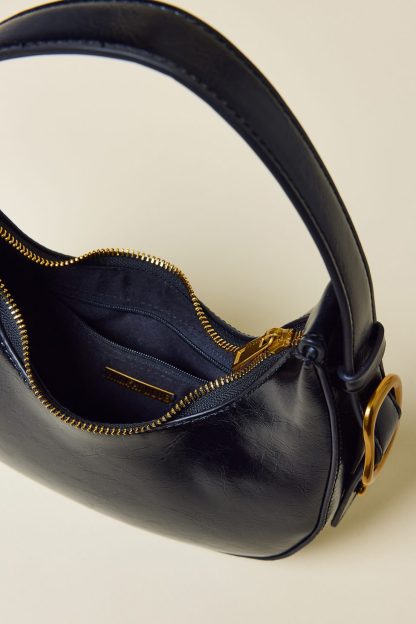 UO Ella Buckled Crescent Shoulder Bag - Black