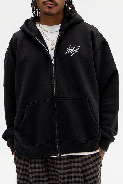 iets frans... Embroidered Logo Zip-Up Hoodie Sweatshirt - Black