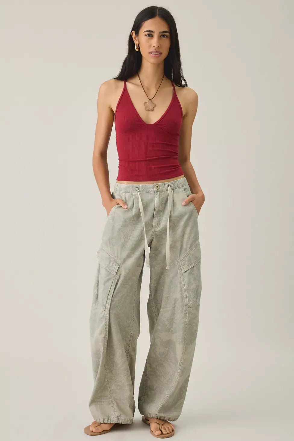 BDG Hold Me Tight Ribbed Racerback Cropped Cami - Book room red