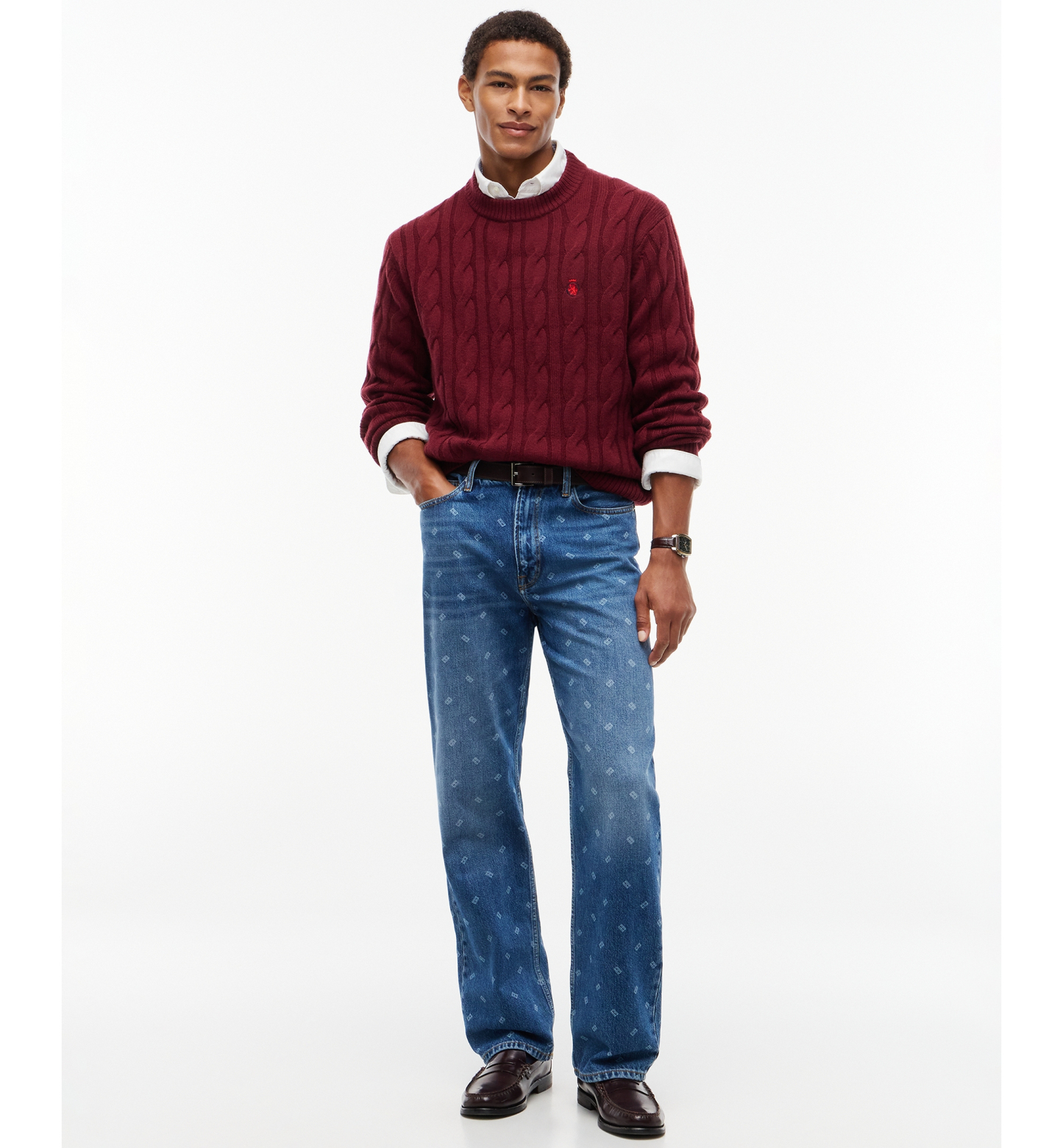 Tommy Hilfiger Men's American Icons Cable Crewneck Lambswool Sweater, Macy’s Exclusive - Burgundy