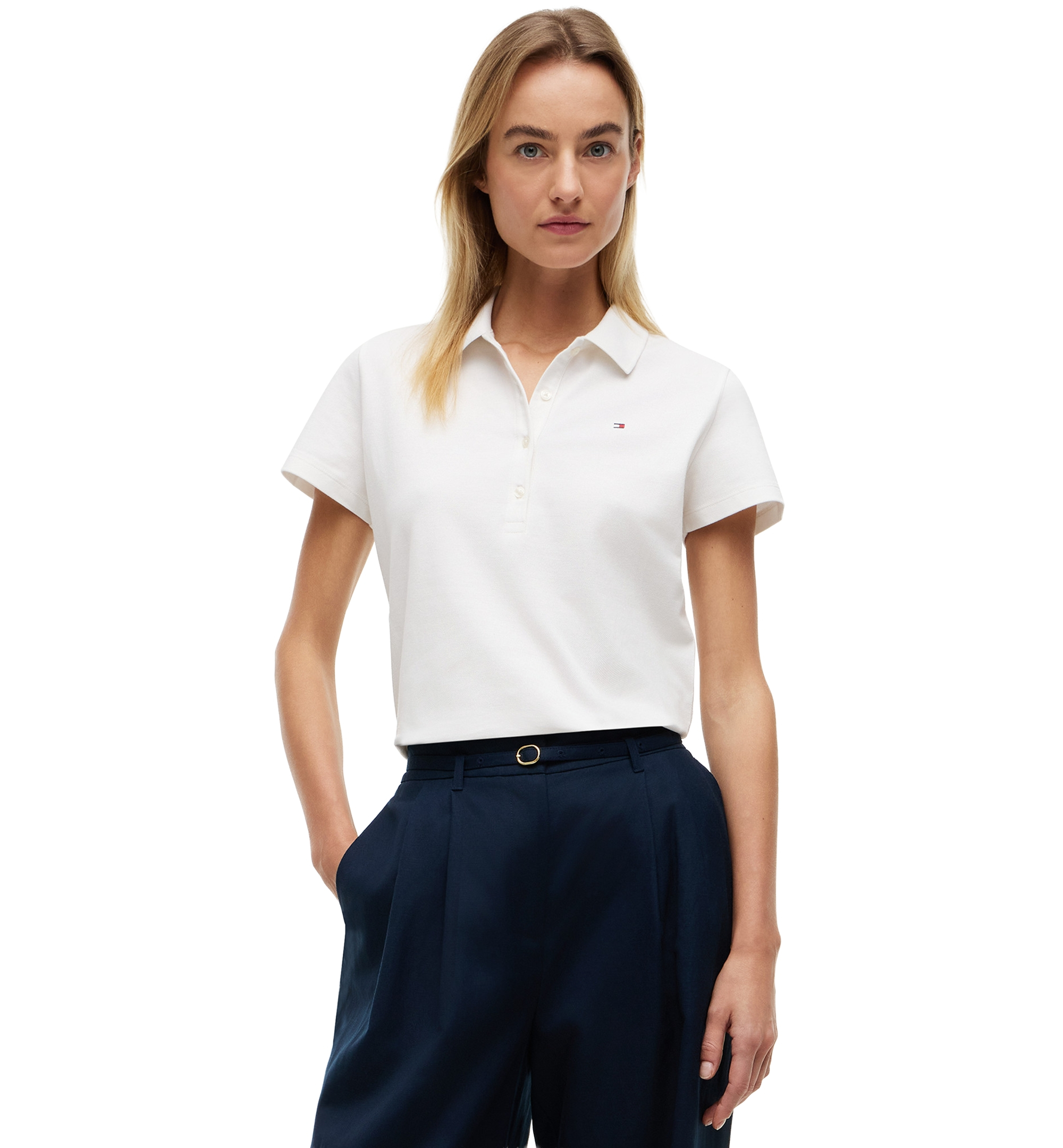Tommy Hilfiger Women's Classic Pique Short-Sleeve Polo T-Shirt - Ecru