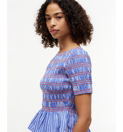 Tommy Hilfiger Women's Smocking Striped Boat Neck Cotton Top - Smocking Stripe