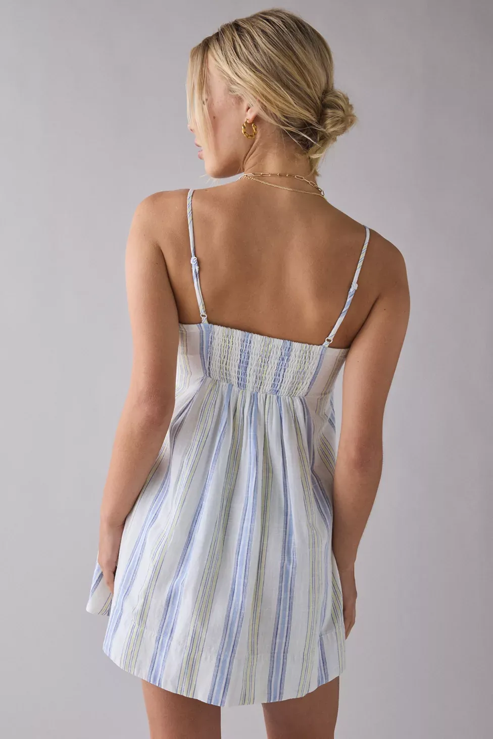Kimchi Blue Smooth Sailing Pleated Flounce Babydoll Mini Dress - Blue Stripe