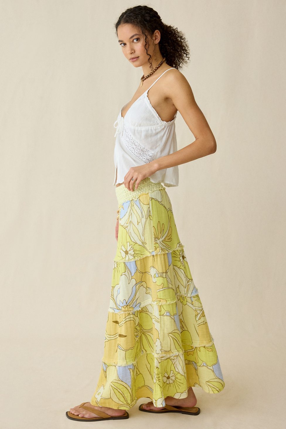 Kimchi Blue On My Mind Smocked Waist Tiered Maxi Skirt - Yellow