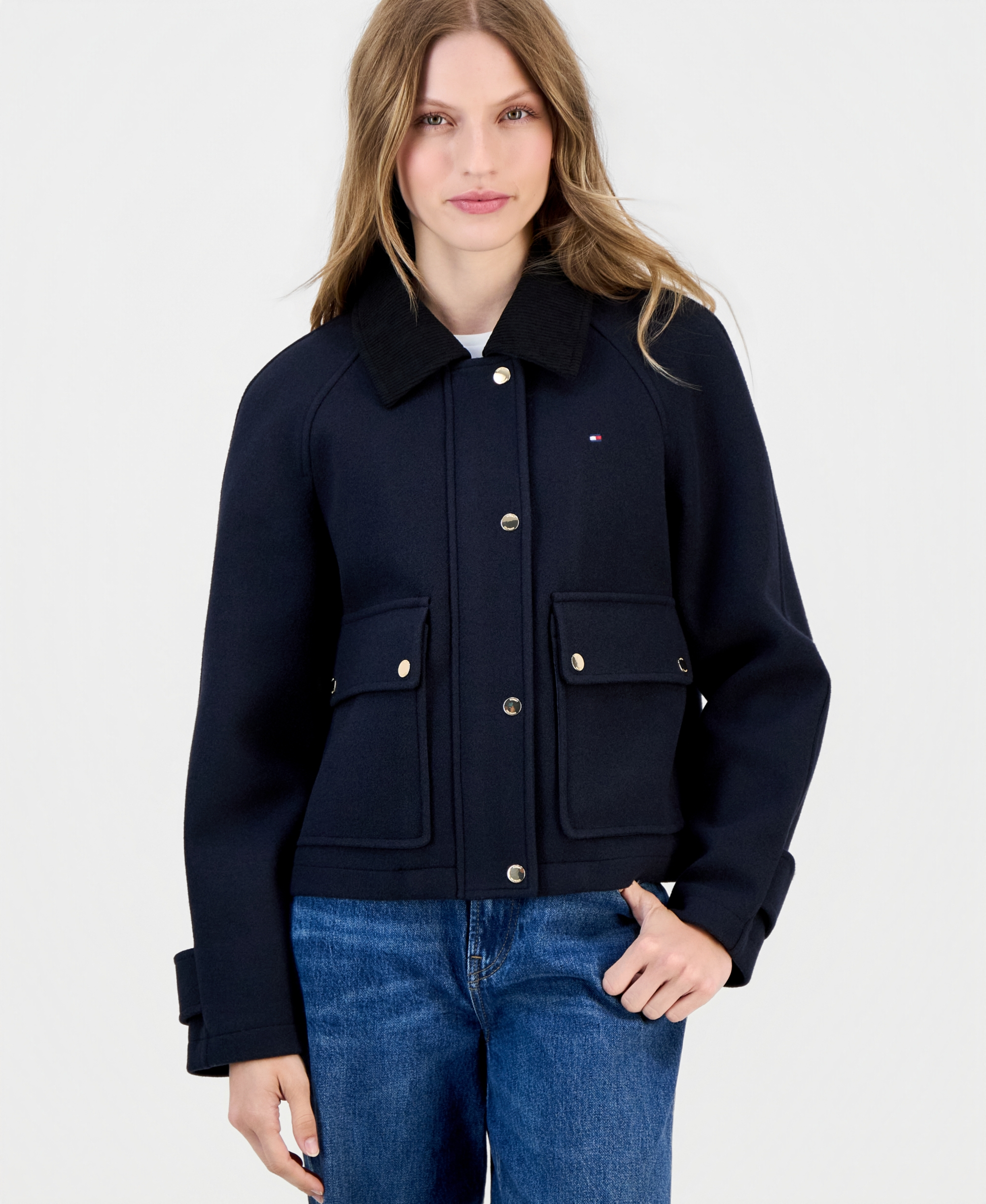Tommy Hilfiger Women's Corduroy Collar Bomber Jacket - Navy