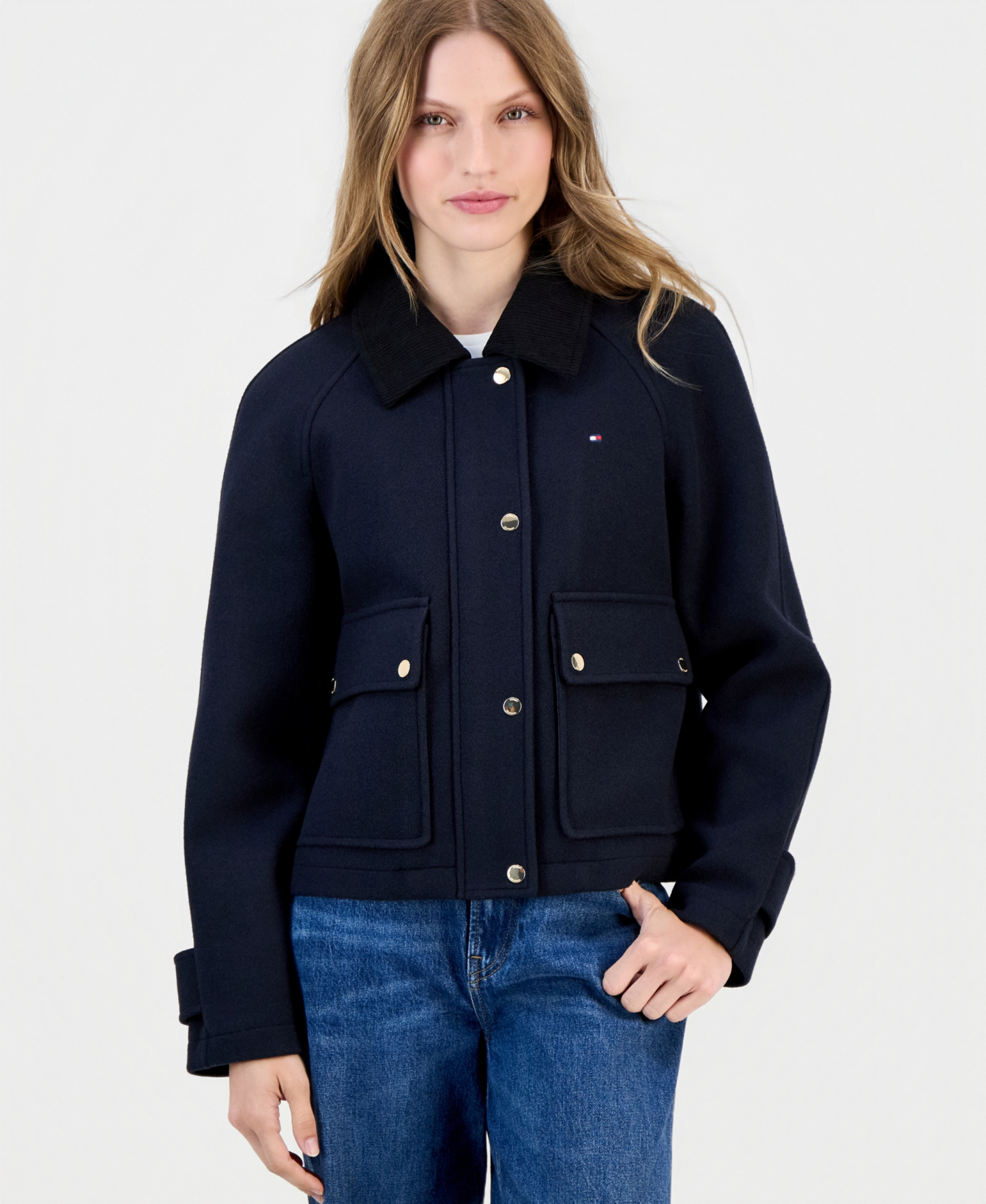 Tommy Hilfiger Women's Corduroy Collar Bomber Jacket - Navy