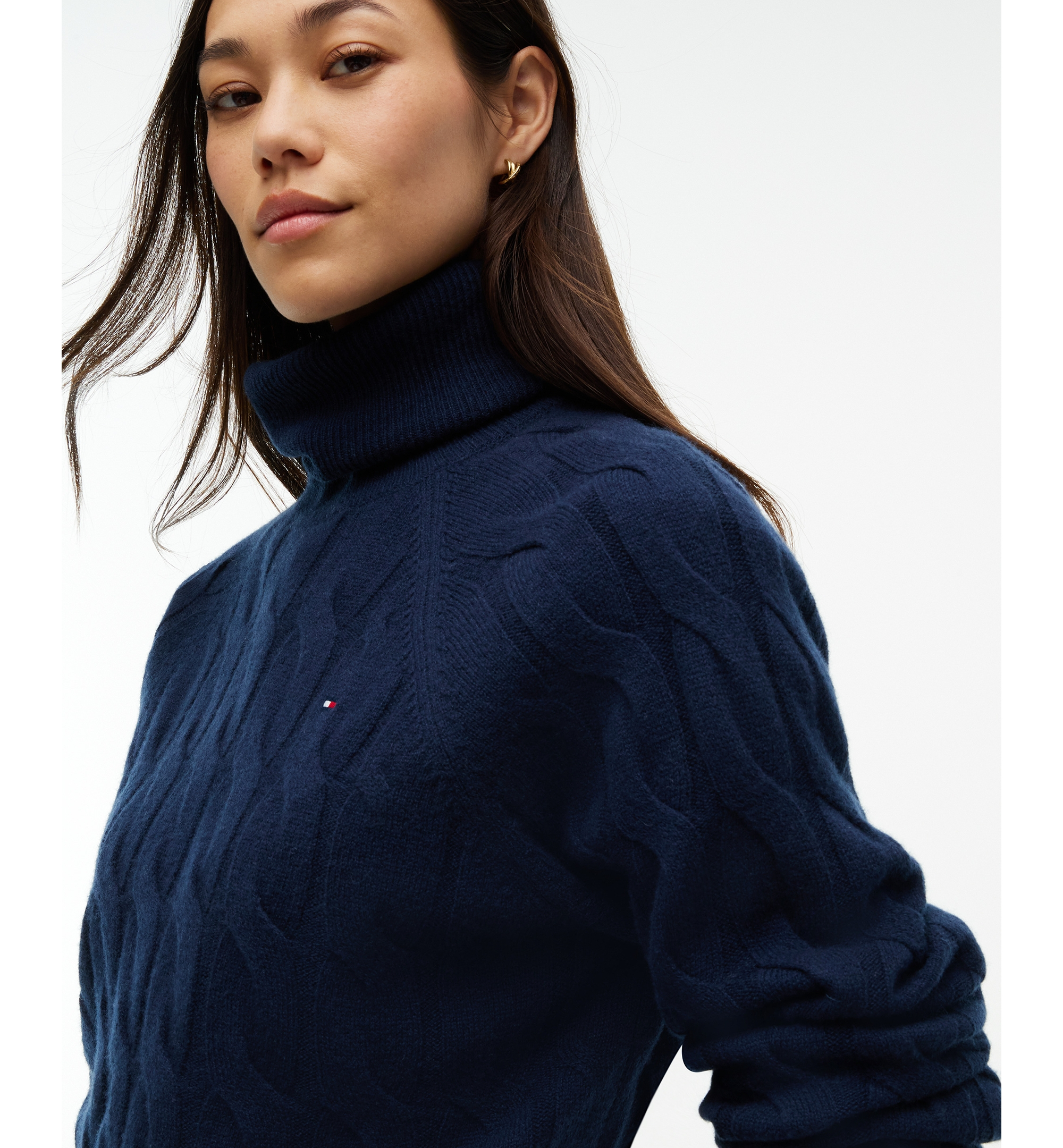 Tommy Hilfiger Women's Cable-Knit Turtleneck Wool Sweater - Dark Blue