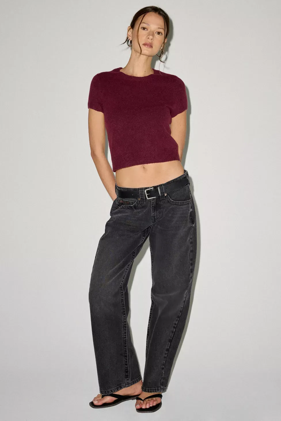BDG So Soft Short Sleeve Sweater - Maroon