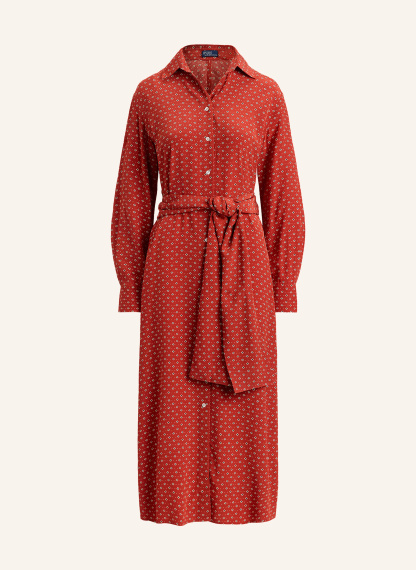 POLO RALPH LAUREN Hemdblusenkleid in Wickeloptik – ROT / ECRU / SCHWARZ