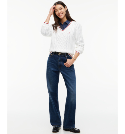 Tommy Hilfiger Women's Cable-Knit V-Neck Sweater - Ecru