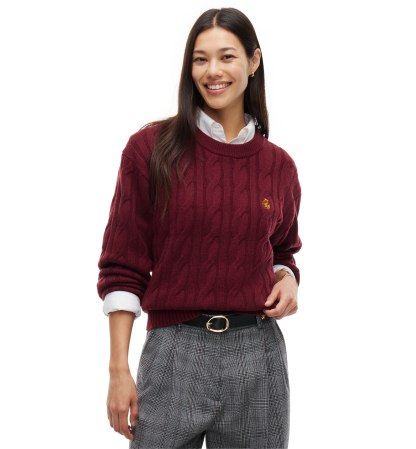 Tommy Hilfiger Women's American Icons 100% Wool Cable-Knit Crewneck Sweater, Macy's Exclusive - Burgundy