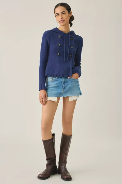 BDG Off Campus Double Breasted Hooded Cardigan - Navy