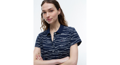 Tommy Hilfiger Women's Printed Short-Sleeve Polo Top - Handrawn Rope