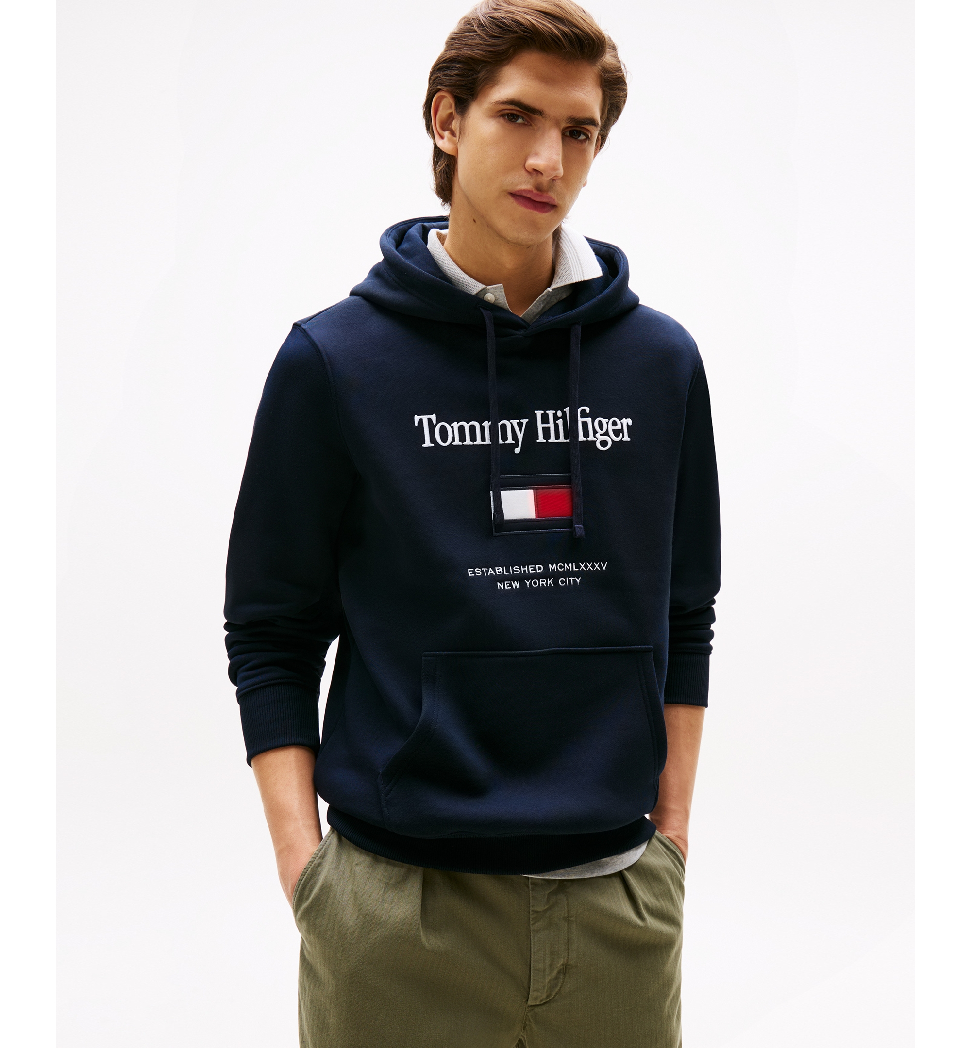Tommy Hilfiger Men's Embroidered Flag Hoodie - Desert Sky