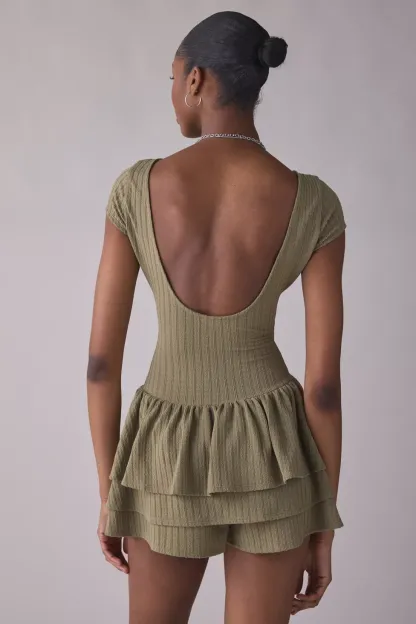 Kimchi Blue Ruffled Up Short Sleeve Romper - Green