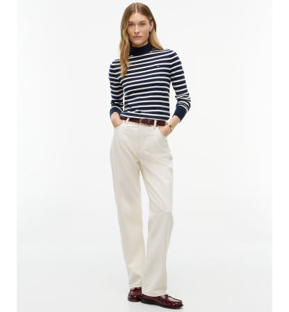 Tommy Hilfiger Women's Mock Neck Long-Sleeve Slim-Fit Sweater - Stripe Dark Blue / Ecru