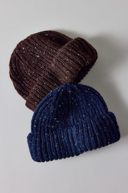Marled Wool-Blend Short Roll Ribbed Knit Beanie - Navy