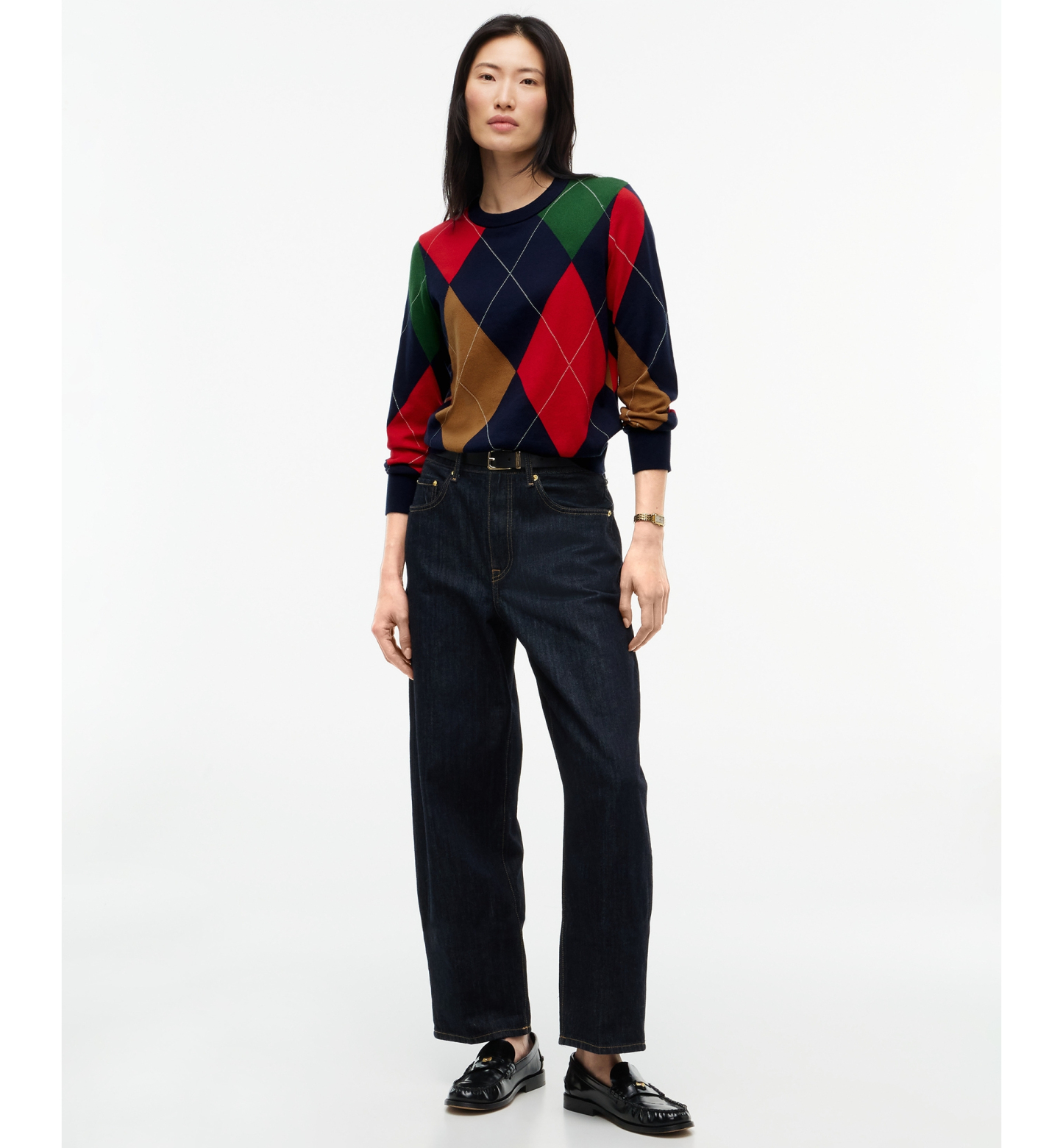 Tommy Hilfiger Women's Argyle Crewneck Cotton Sweater - Colorful Argyle Dark Blue