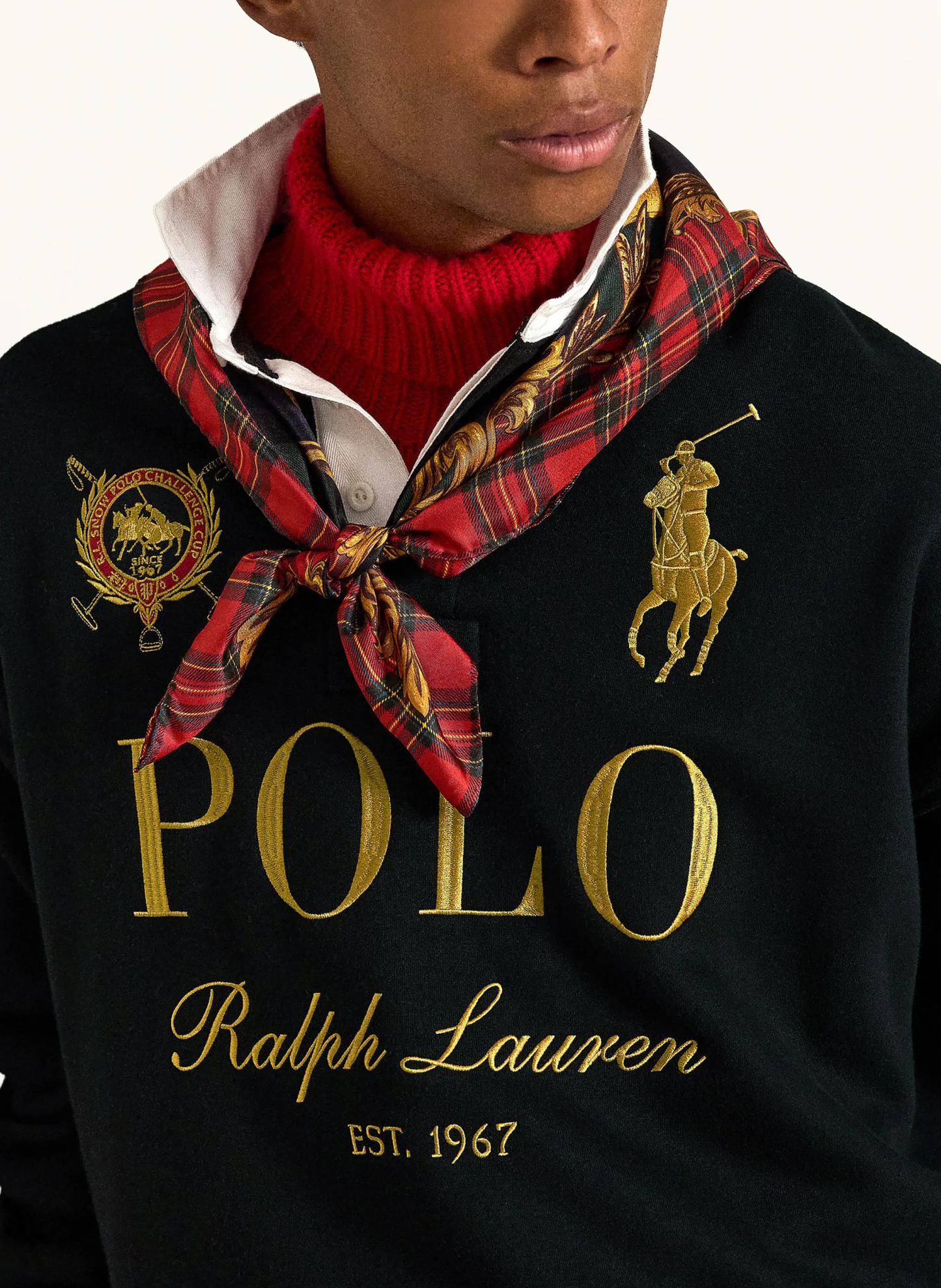 POLO RALPH LAUREN Sweat-Poloshirt – SCHWARZ / GOLD / WEISS