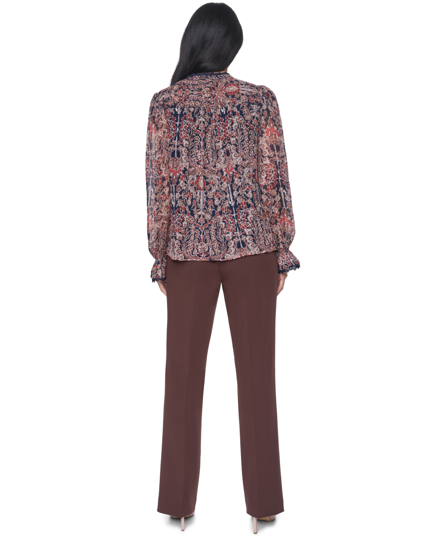 Tommy Hilfiger Women's Lace Long-Sleeve Blouse - Midnight/ Khaki