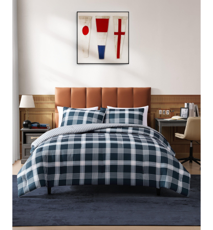 Tommy Hilfiger Huntingdon Plaid Washed Microfiber Comforter Sets - Core Navy