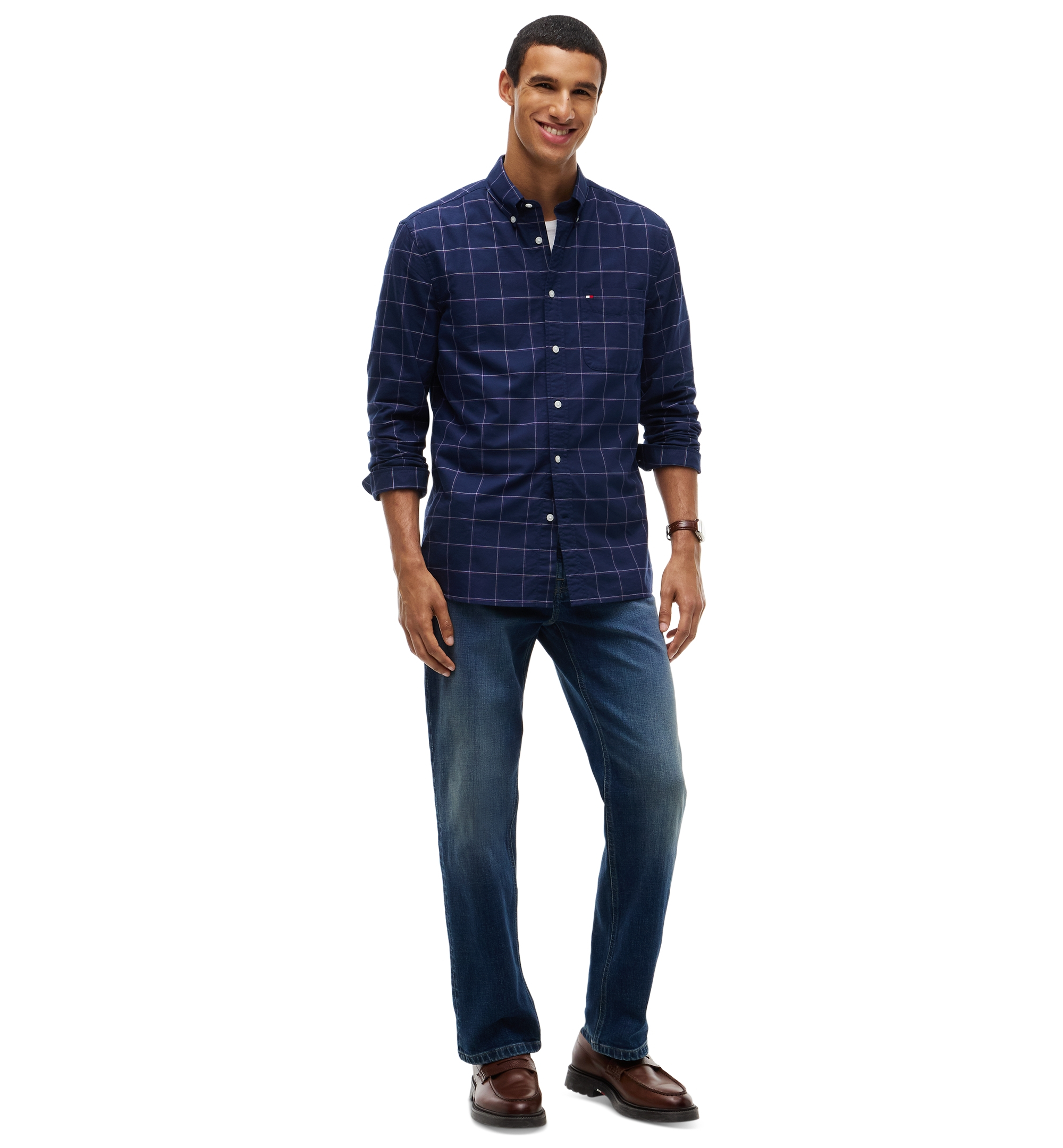 Tommy Hilfiger Men's Heritage Regular-Fit Oxford Windowpane Shirt - Carbon Navy/Check