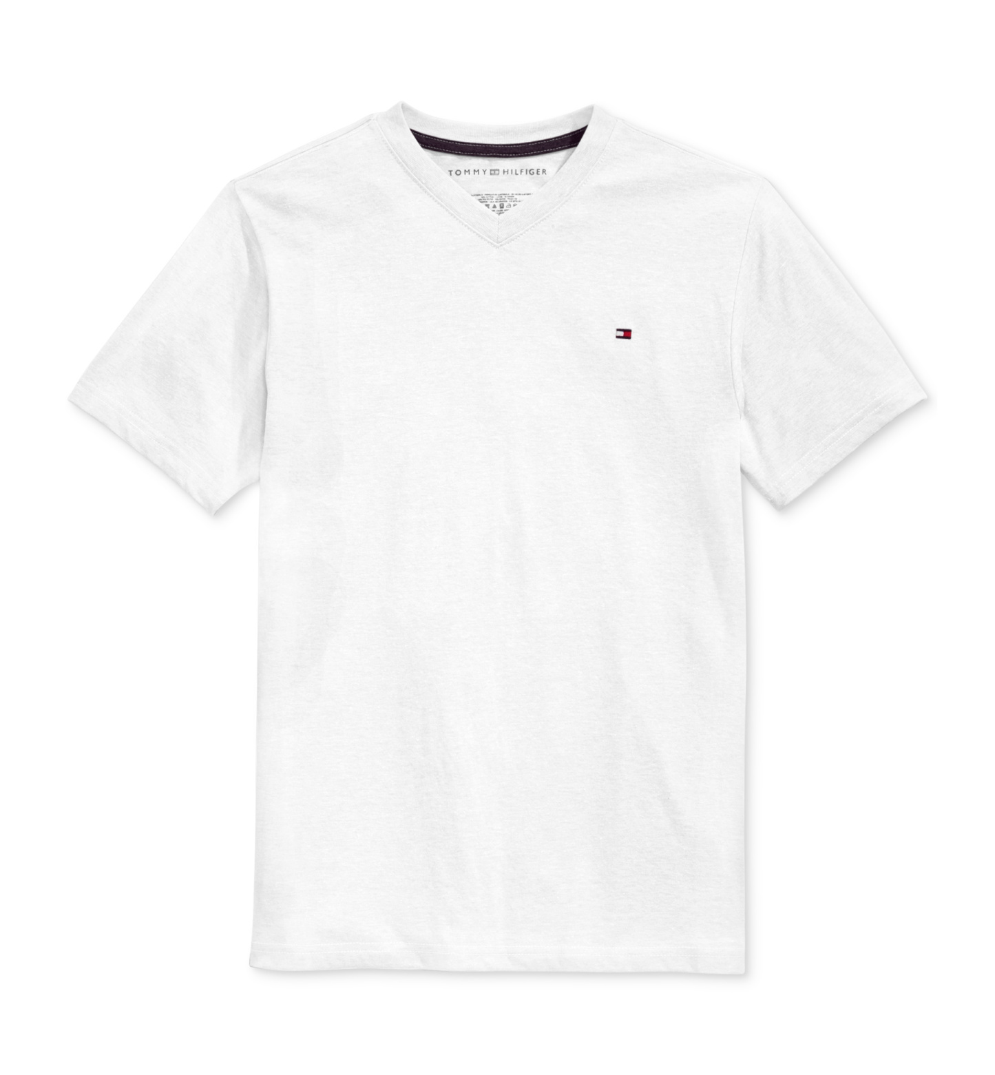 Tommy Hilfiger Boys' 2T-7 Solid Embroidered Logo V-Neck T-Shirt - White