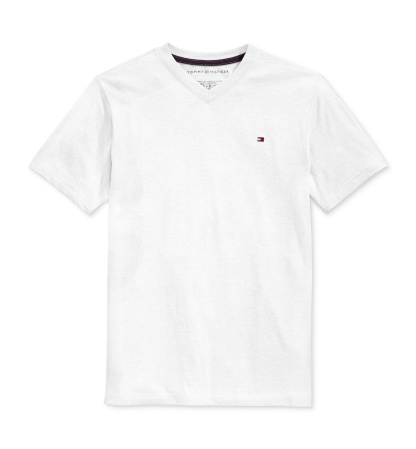 Tommy Hilfiger Boys' 2T-7 Solid Embroidered Logo V-Neck T-Shirt - White