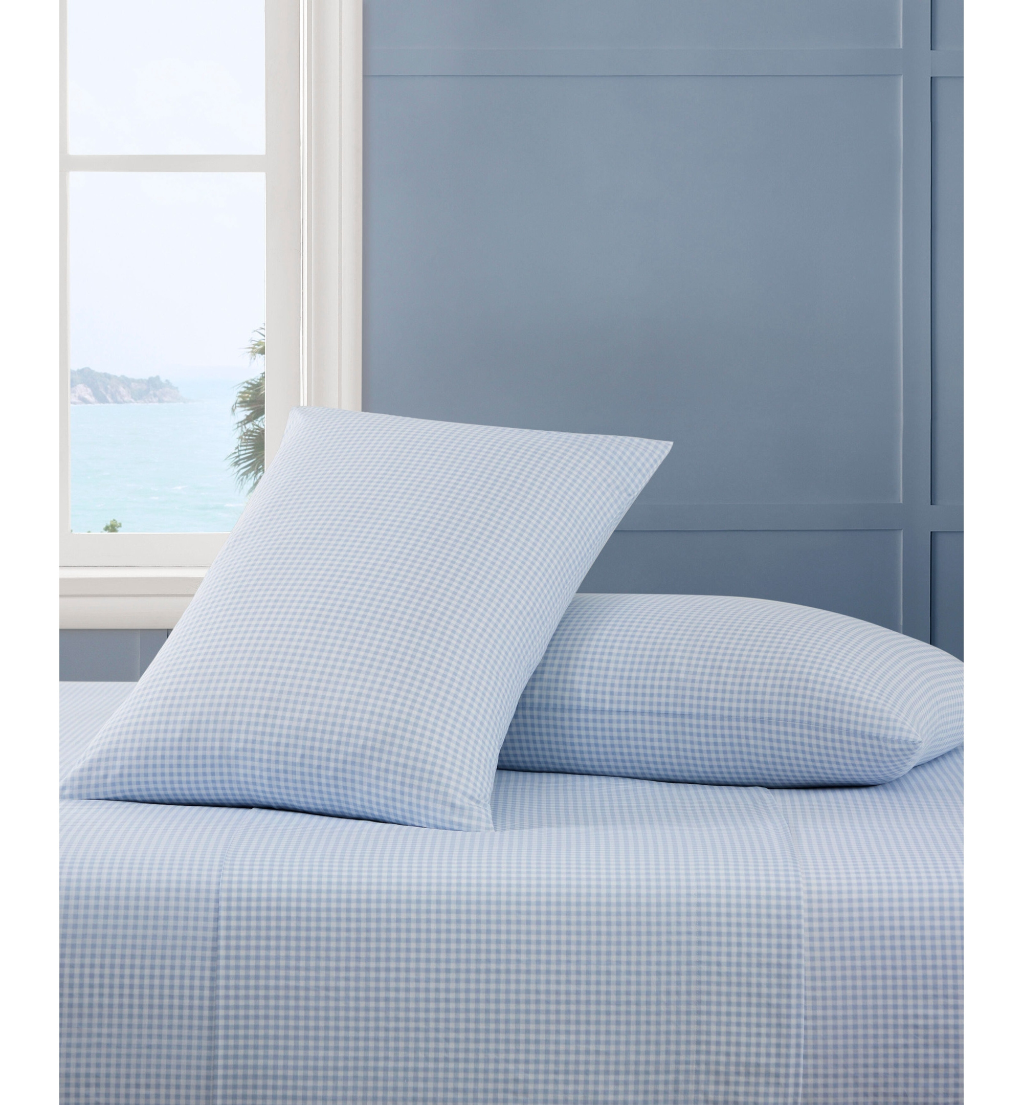 Tommy Hilfiger Printed 200-Thread Count Cotton Percale Sheet Set - Gardena Check Blue
