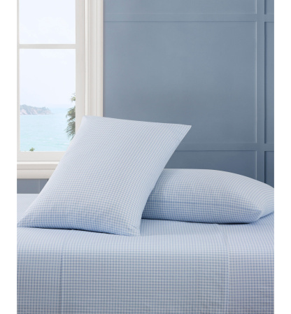 Tommy Hilfiger Printed 200-Thread Count Cotton Percale Sheet Set - Gardena Check Blue