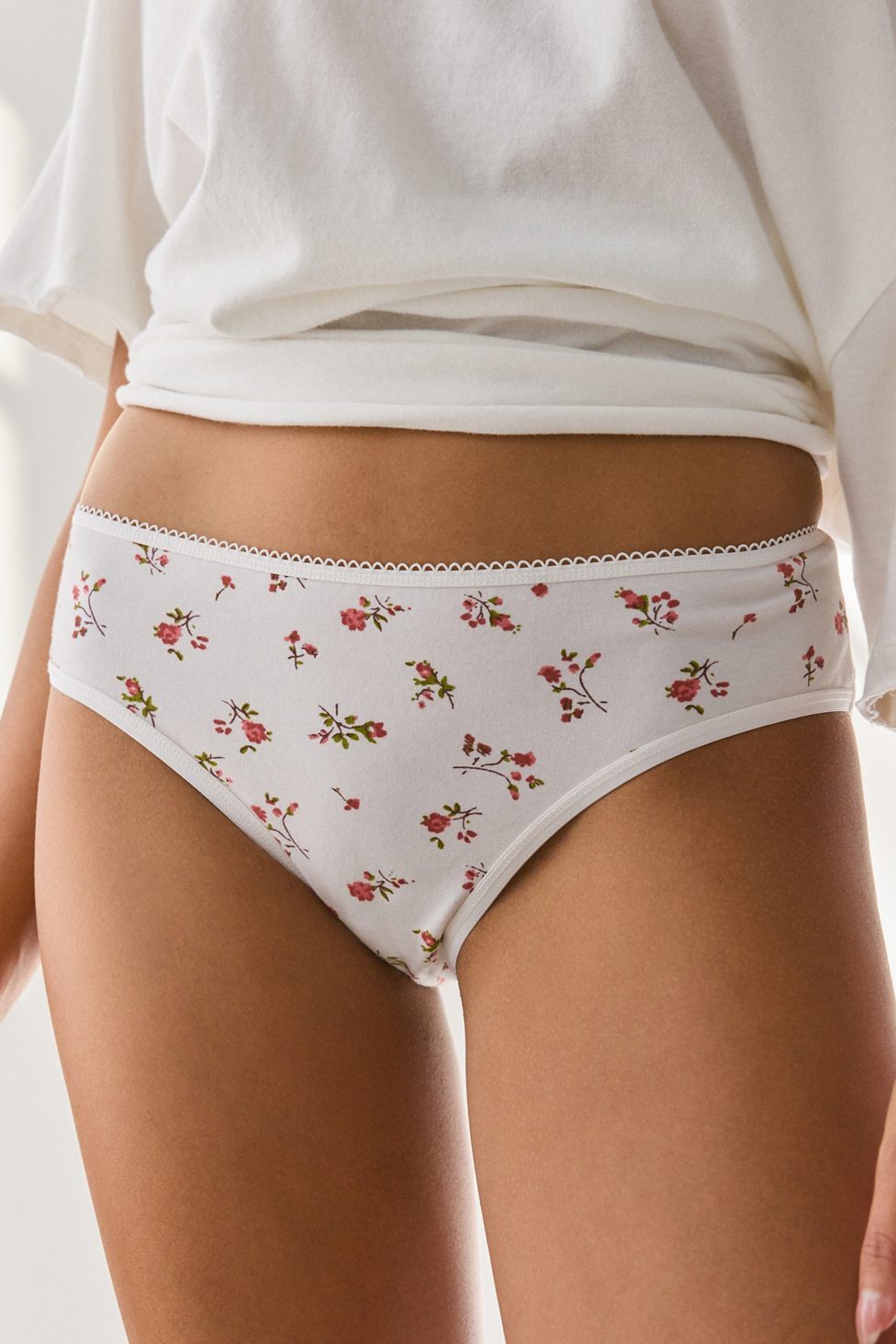 Out From Under Cotton Picot-Trim Hipster Underwear - Birdy Ditsy Ivory