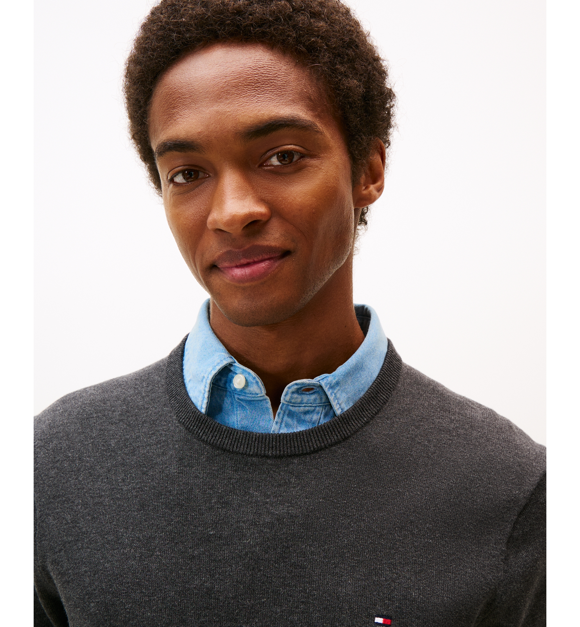 Tommy Hilfiger Men's Essential Cotton Crewneck Sweater - Dark Gray Heather