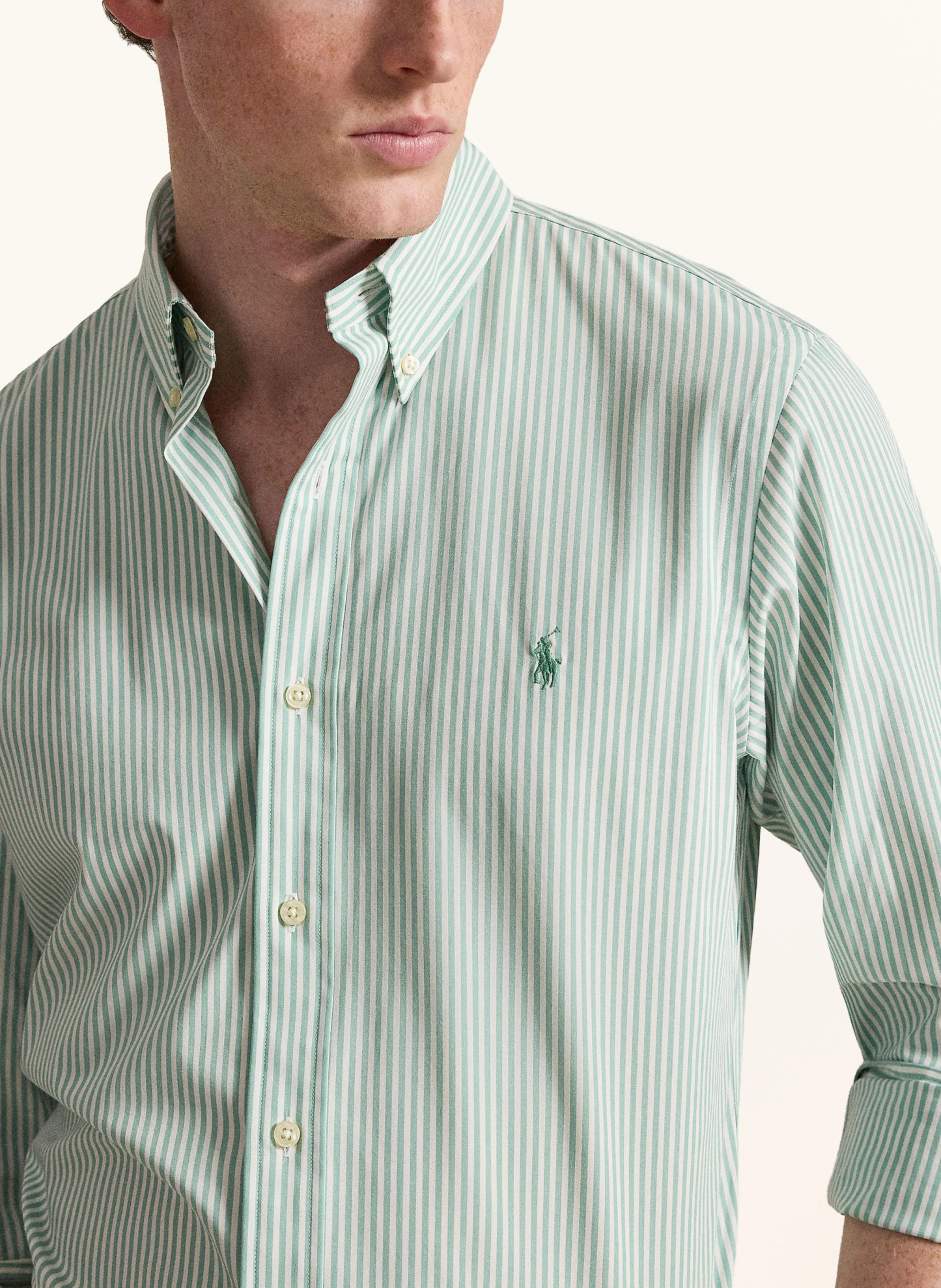 POLO RALPH LAUREN Hemd Custom Fit – GRÜN / WEISS