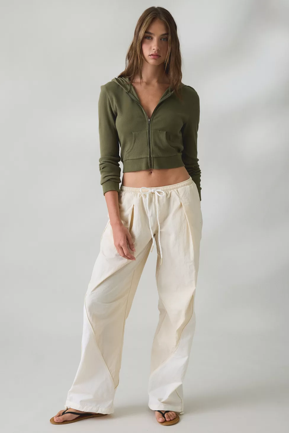 BDG Finish Line Low-Rise Baggy Track Pants - White