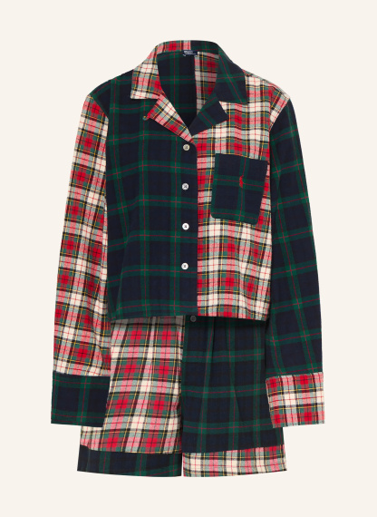 POLO RALPH LAUREN Shorty-Schlafanzug aus Flanell – DUNKELBLAU / CREME / ROT