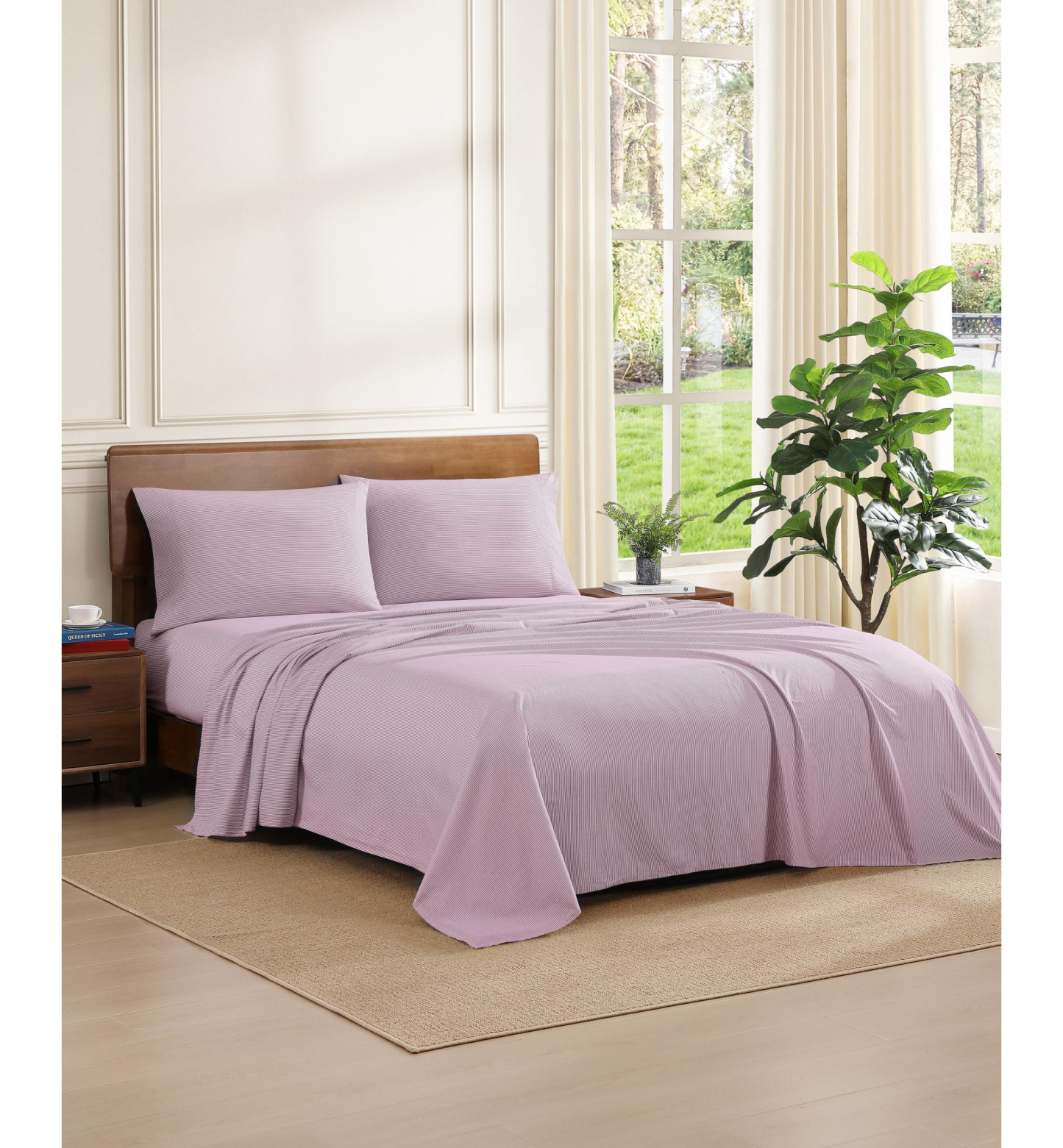 Tommy Hilfiger Printed 200-Thread Count Cotton Percale Sheet Set - Ithaca Stripe Dark Red