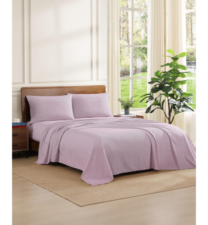 Tommy Hilfiger Printed 200-Thread Count Cotton Percale Sheet Set - Ithaca Stripe Dark Red