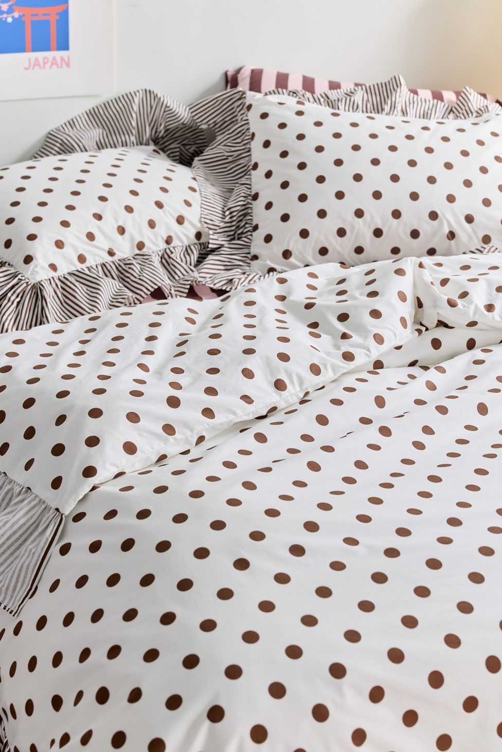 Elaine Ruffle Printed Cotton Percale Duvet Cover - Cocoa