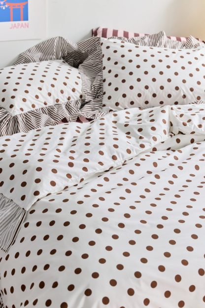 Elaine Ruffle Printed Cotton Percale Duvet Cover - Cocoa