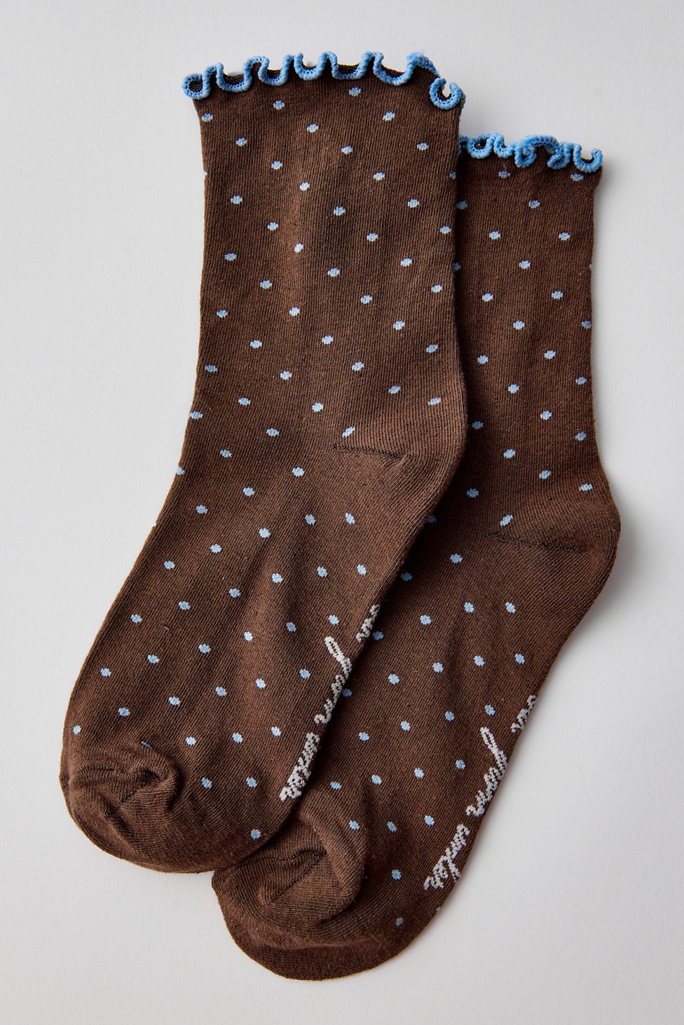 Out From Under Lettuce-Edge Polka Dot Socks - Brown + Blue Polka Dot