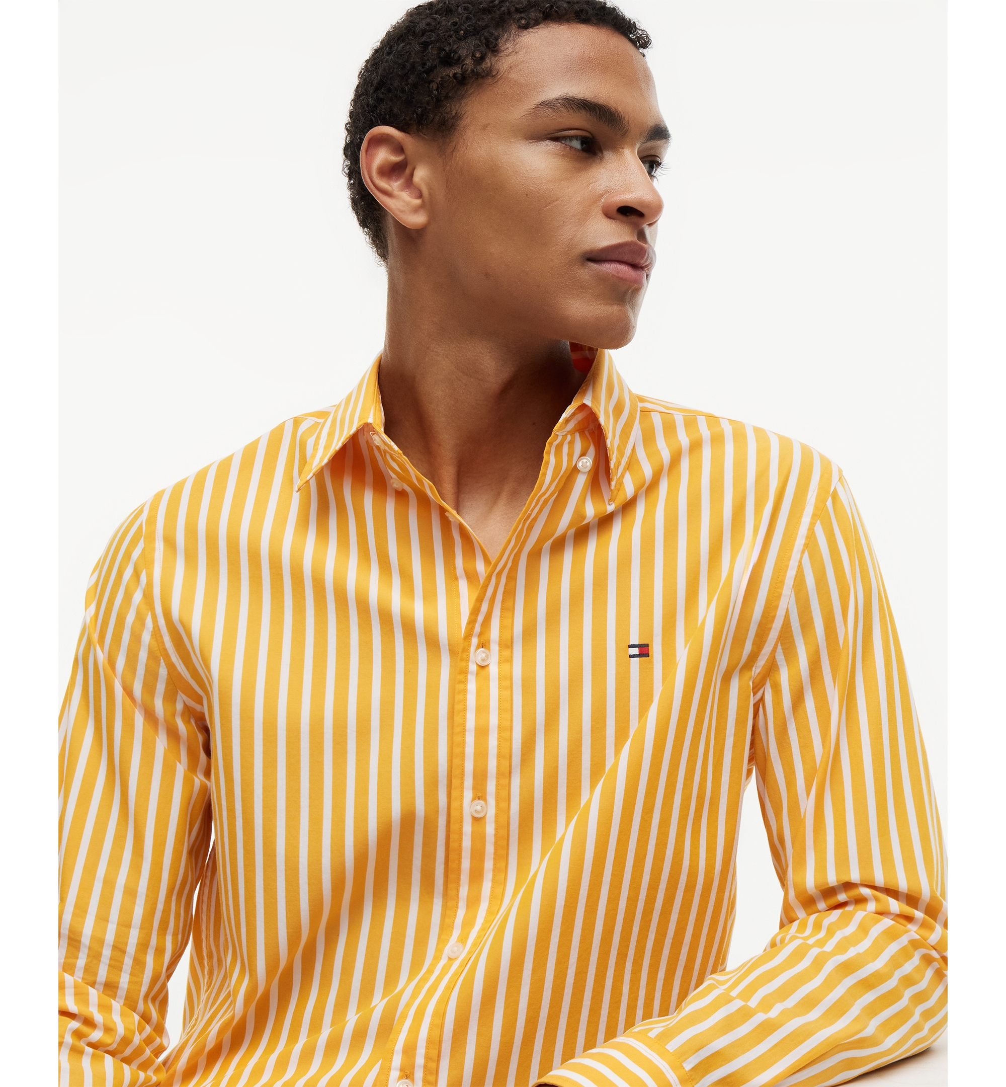 Tommy Hilfiger Regular-Fit Men's Flex Poplin Stripe Shirt - Orange Flash / Stripe